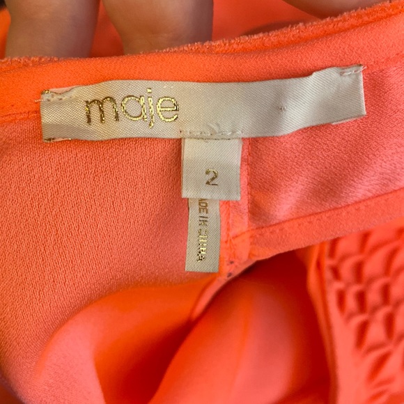 Maje Sleeveless Ruffle Trim Coral Mini Dress Size 2 - Picture 14 of 16
